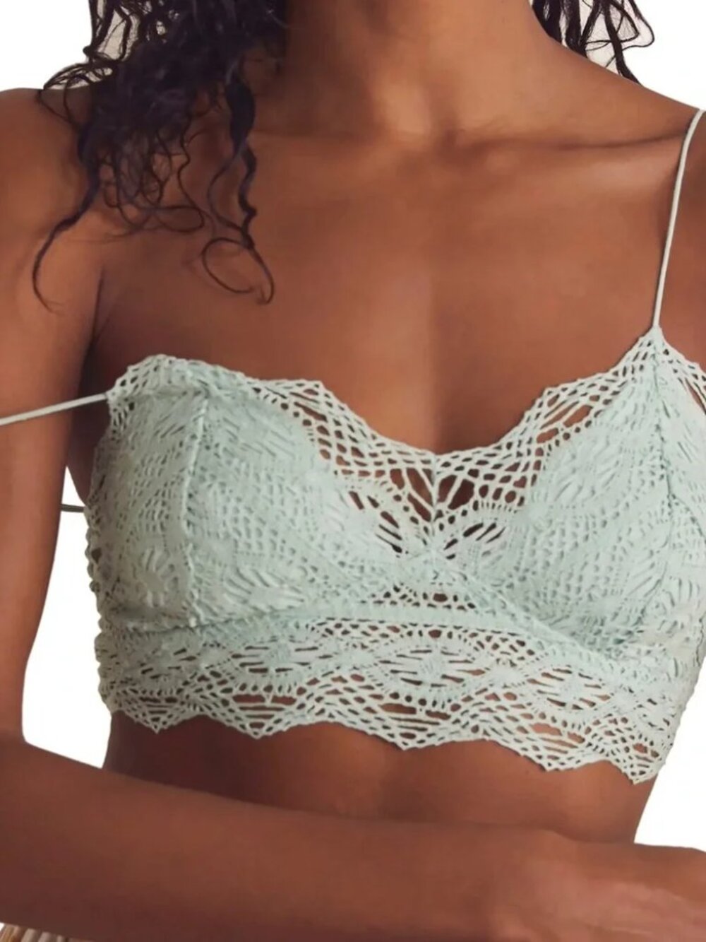 Free People Mint Green Crochet Lace Bralette Loungewear Cottagecore sz M NWT
